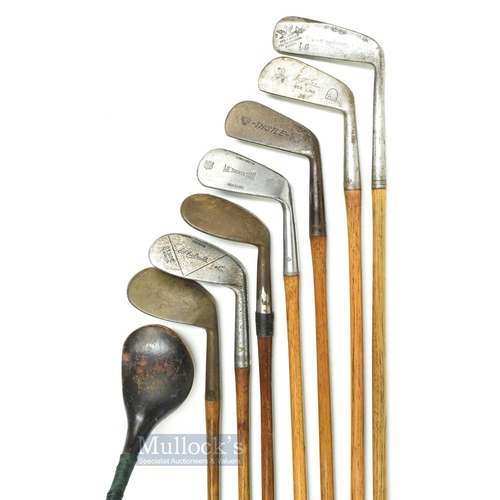 477 - 7x Assorted Irons incl a Wright & Ditson Bee Line long iron, Thistle long iron, Metropolitan mashie,... 