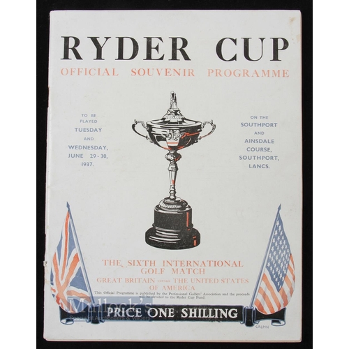 502 - Rare 1937 Official Ryder Cup Golf Souvenir Programme - the sixth international golf match between Gr... 