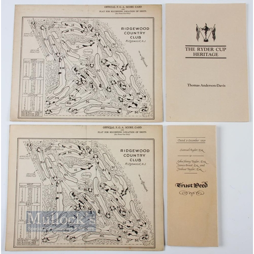 505 - 2x 1935 Ryder Cup Official Golf Scorecards at Ringwood Country Club with scorecard and map with fold... 