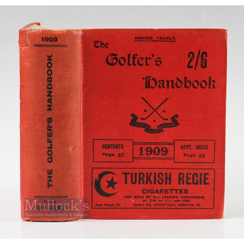 550 - The Golfer's Handbook 1909 with Joseph Murdoch Ex Libris stamp 1035pp plus advertisements, in red de... 