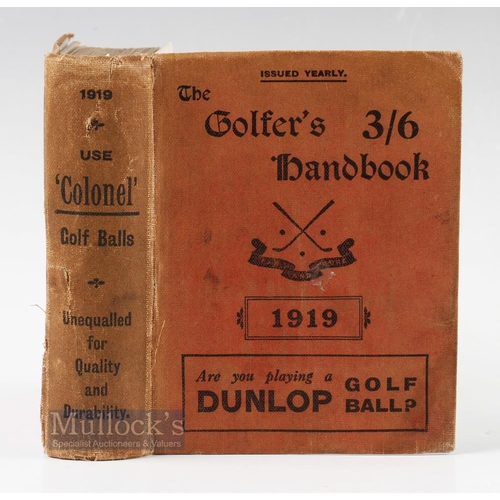 551 - The Golfer's Handbook 1919 743pp, plus advertisements, in red decorative cloth covers, wear to cover... 