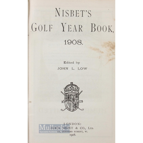 560 - 1908 Nisbet's Golf Yearbook edited by John Low, 561pp, London: James Nesbit & Co, in decorative red ... 