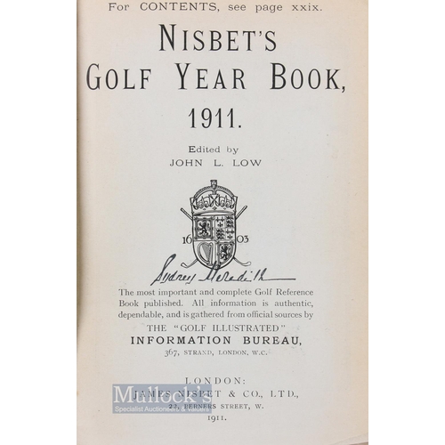 561 - 1911 Nisbet's Golf Yearbook with Joseph Murdoch Ex Libris stamp edited by John Low, 654pp, London: J... 