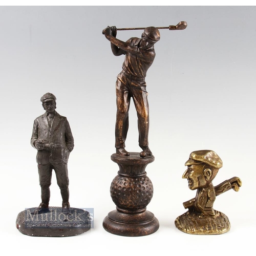 640 - 3x Golfing Figures features a resin Golfer measures 13inch approx, Michael Garman Sculpture (cracks ... 