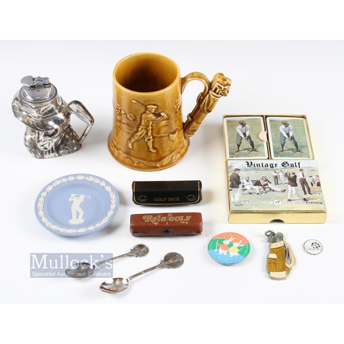 643 - Dartmouth Golfing Tankard with crazing throughout, together with a Golfing figure Table lighter, wed... 