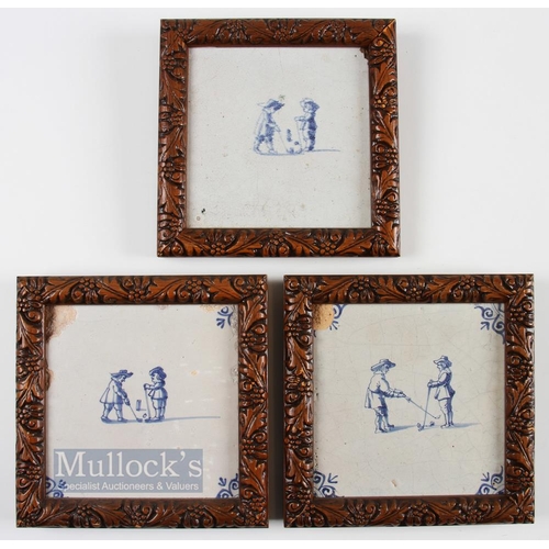 690 - 3x Early Dutch Delft Kolf/Golf Hand Painted Tiles c18thc - each with some chips to the corners, and ... 