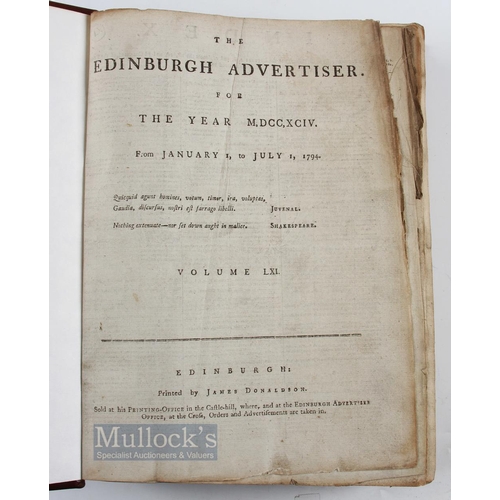 740 - 1794-1795 Early Golf Reference - Very Rare Period Leather Bound Collection of The Edinburgh Advertis... 