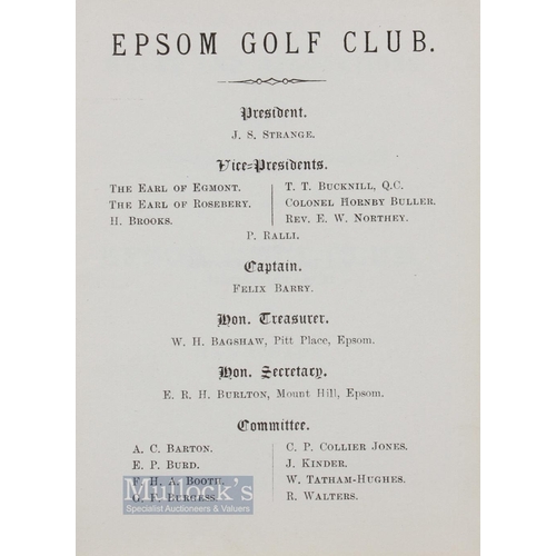 826 - Rare 1892 Epsom Golf Club (Est 1889) Rules, Regulations and List of Members Handbook - in the origin... 