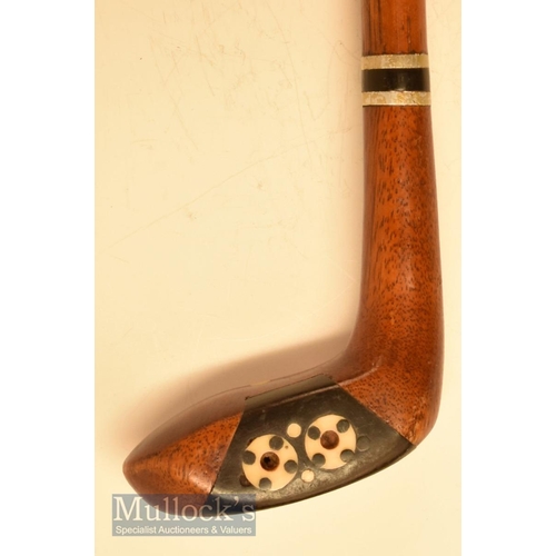 484 - Browned stained wooden putter head style curved sole golf walking stick with black insert with white... 