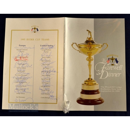 513 - Scarce Multi-Signed 1995 Ryder Cup Golf fully Farewell Dinner menu - played at Oak Hill Rochester Ne... 