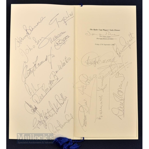 514 - Rare 2002 Ryder Cup Past Players Gala Dinner Signed Menu - held on Friday 27th September 2002 at For... 