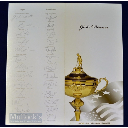 515 - Rare Multi-Signed 2010 Ryder Cup Fully Welcome Dinner Menu - played at Celtic Manor Newport and the ... 