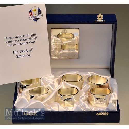 517a - 2012 Ryder Cup Boxed Set of 6 silver napkin rings - engraved with the Ryder Cup Details and Medinah ... 