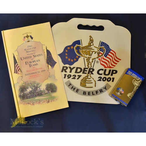 518 - 3x Ryder Cup Items from 1999 and 2001 (3) - 1999 Ryder Cup Brook Line USA Welcome Dinner Menu (VG); ... 