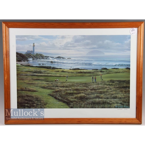 577 - Raymond, Sipos - Turnberry Golf Print in colour, depicts coastal scene with lighthouse in background... 