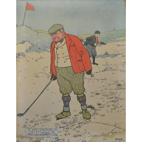 596 - John Hassall (1868-1948) pair of humorous colour golf prints - from a portfolio of 7 prints original... 