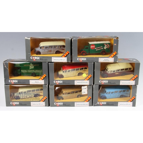 19 - 8x Corgi Classic Bedford Coaches and Vans, to include type OB coaches and O series vans, boxes do sh... 