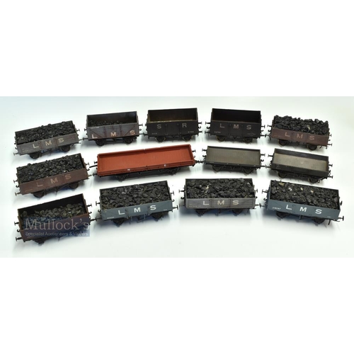 29 - 12x O Gauge Fine-Scale Model Railway Coal Wagons and Flat Wagons, a good collection of LMS/ SR kit m... 