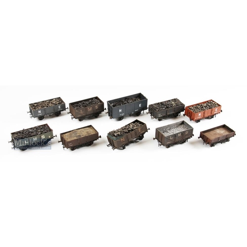 33 - 10x O Gauge Fine-scale Model Railway Coal Wagons, a mixture of kit made modes of x5 LMS, x1 GW, x4 N... 