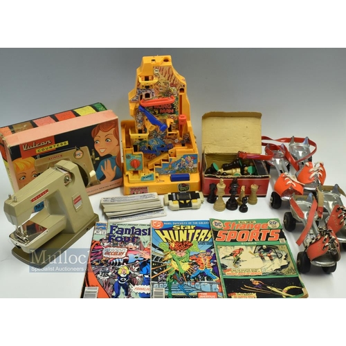 63 - c1950-1980 Toy Selection to include Tomy Kongman - incomplete, wooden chess set, Vulcan sewing machi... 