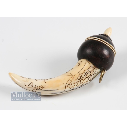 83 - Wild Boar's Tooth Tobacco Trench Art Hand Engraved Snuff Mull length approx. 11cm