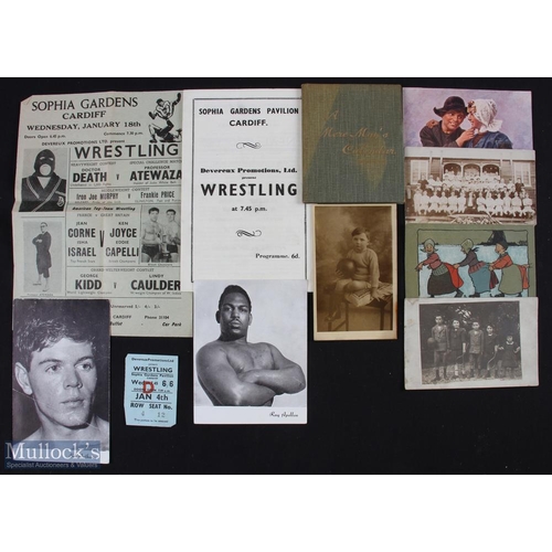 122 - Boxing and Wrestling Ephemera to include Ray Apollon photocard Bob Anthony photocard-creased, Wresti... 