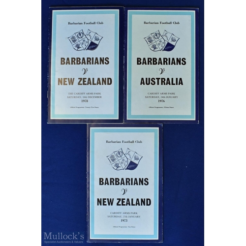 104 - 1973-78 Barbarians v Tourists Rugby Programmes (3): The classic Baabaas issues, v New Zealand, 'that... 