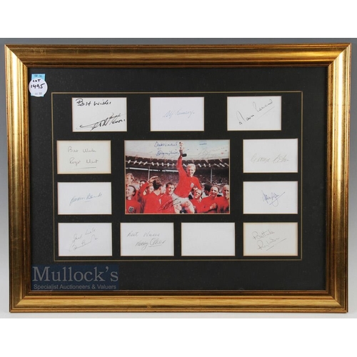 1479 - 1966 World Cup England signed Display depicts the cup winning squad print to centre with Bobby Moore... 