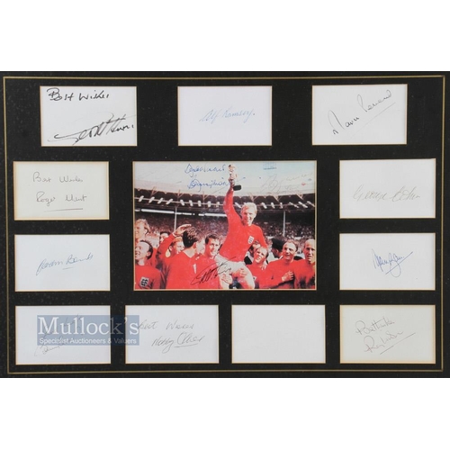 1479 - 1966 World Cup England signed Display depicts the cup winning squad print to centre with Bobby Moore... 