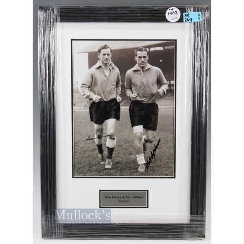 1481 - Tom Finney & Nat Lofthouse Signed Football Print depicts the pair warming up/training, signed in bla... 