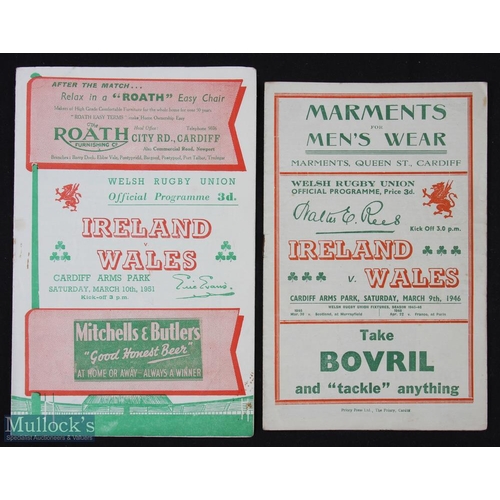 155 - 1946 & 1951 Wales v Ireland Rugby Programmes (2): Near mint, the Victory International issue from 19... 