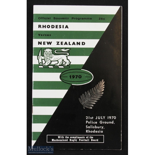 163 - Rare 1970 Rhodesia v NZ All Blacks Rugby Programme: Hard to find, interesting, attractive and detail... 