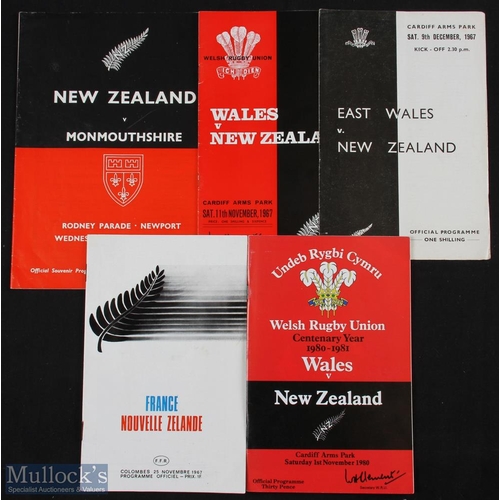 169 - 1967 etc NZ All Blacks Tour to UK/France Rugby Programmes (5): Lovely examples of the tour issues v ... 