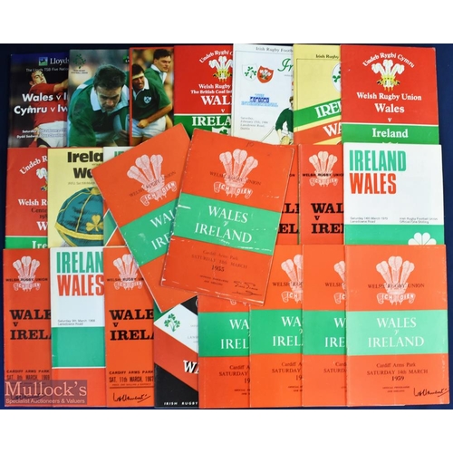 231 - 1955-99 Wales & Ireland Rugby programmes (25): Half the issues from Cardiff or Dublin (Wembley 1999)... 