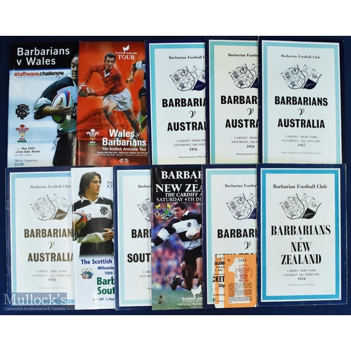 234 - 1954-2004 Barbarians v Tourists etc Rugby Programmes (11): v NZ 1954, 1973 ('that game', w ticket), ... 