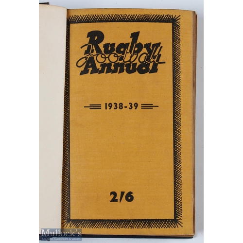 333 - Rugby Football Annual 1938-39: Dark cream & black issue which has been hardbound in blue. G/VG