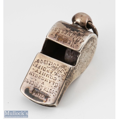 341 - Glamorgan County v S Africa 1906 Rugby Referee's Whistle: Engraved referee's whistle from this game ... 