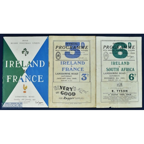 358 - 1949-1957 Ireland Home Programmes (3): v S Africa 1951, tad worn & a bottom edge nibble; reasonable ... 