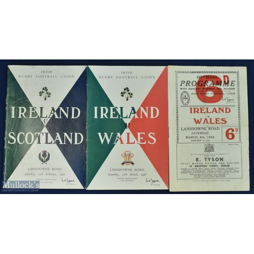 358a - 1952-1956 Ireland Home Programmes (3): Pretty good v Wales 52 & VG 56, G v Scotland 1956