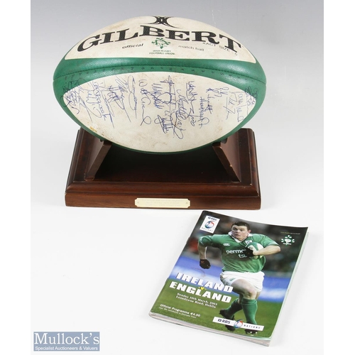 360b - Unique Signed England Grand Slam Match Ball on Stand: Obtained from Matt Dawson, England No. 9 who s... 