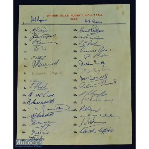 362 - Rare 1955 British & Irish Lions in SA Rugby Autograph Sheet: Lovely, clear, headed sheet with the gr... 