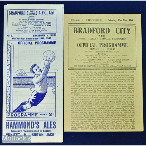 526 - 1946/47 Bradford Park Avenue v Bury 25 September; Bradford City v Tranmere Rovers 23 November 1946 p... 