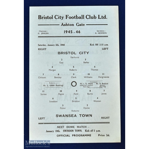 527 - 1945/46 Bristol City v Swansea Town League South 5 January 1946 single sheet programme; slight creas... 