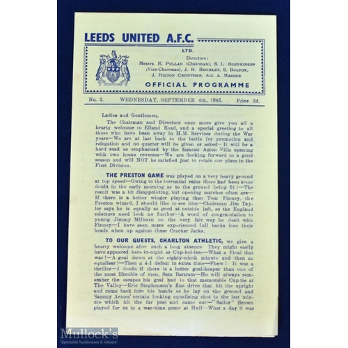 533 - 1946/47 Leeds Utd v Charlton Athletic Div. 1 match programme 4 September 1946 (1st Leeds home match ... 