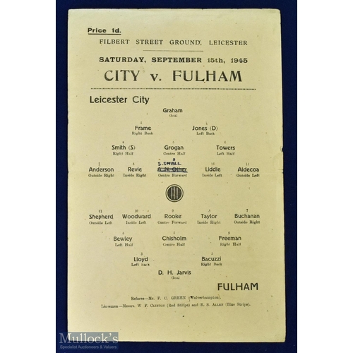 534 - 1945/46 Leicester City v Fulham league south match programme 15 September 1945 at Filbert Street; si... 