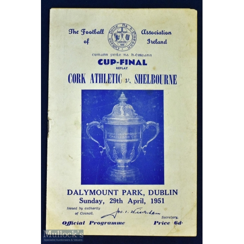 560 - FA of I 1951 cup final replay match programme Cork Athletic v Shelbourne at Dalymount Park, 29 April... 