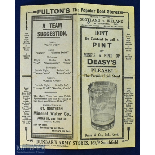 563 - 1932 Ireland v Scotland amateur international match programme 23 January 1932 at Cliftonville; 4 pag... 