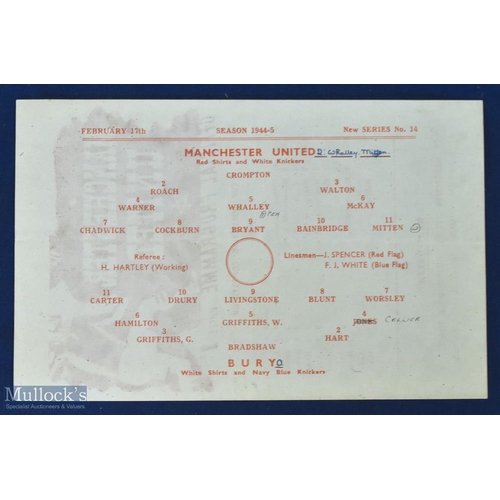 595 - 1944/45 Manchester Utd v Bury war league north cup qualifying competition 17 February 1945 at Maine ... 