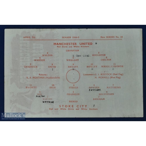 596 - 1944/45 Manchester Utd v Stoke City war league north cup qualifying competition 7 April 1945 at Main... 