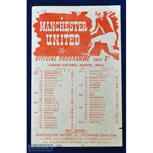 600 - 1944/45 Manchester Utd v Huddersfield Town war league north 1st September 1944, at Maine Road, progr... 